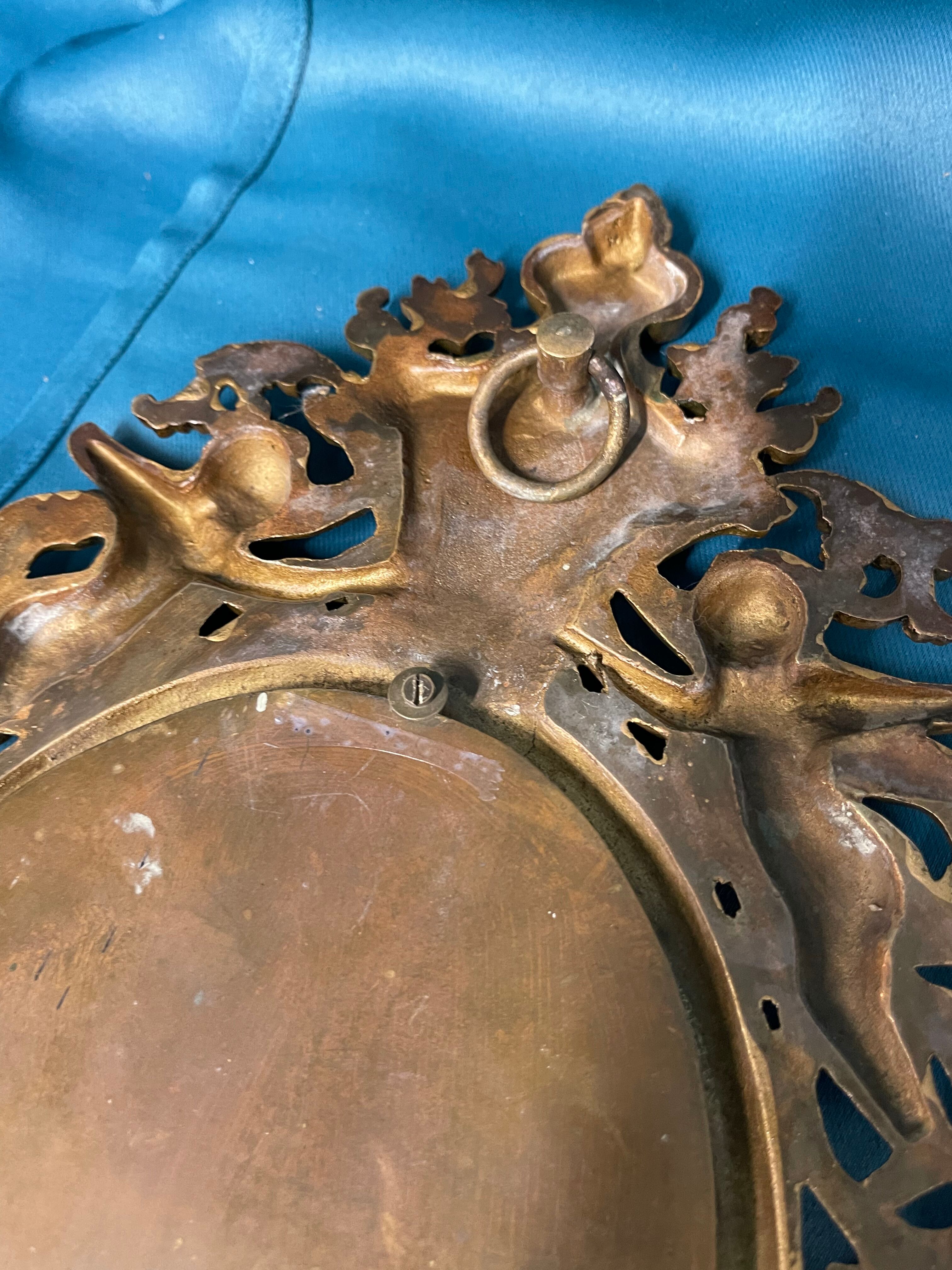 Bronze mirror napoleon III H39x23 decoration with putti and mascaron