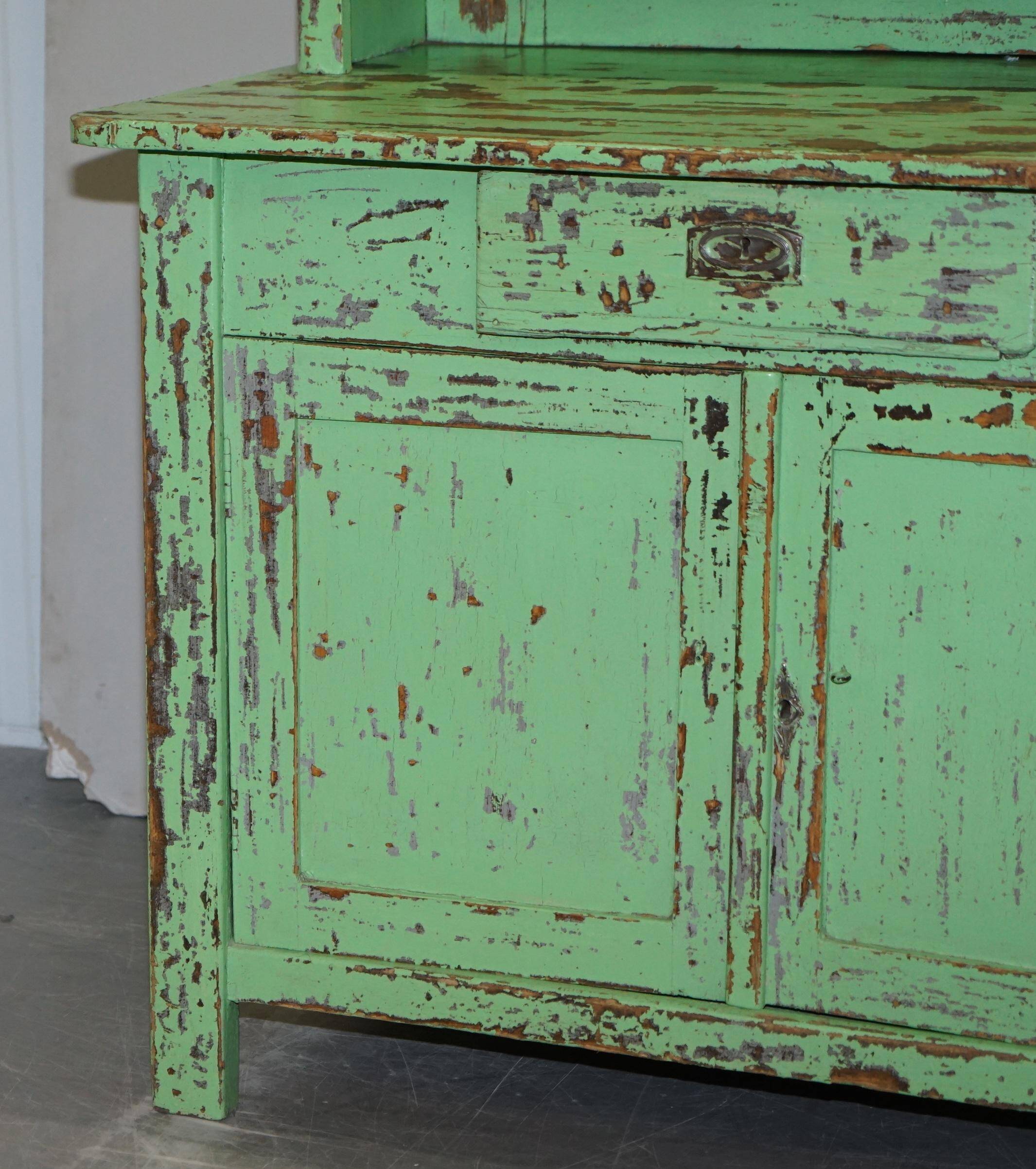 Victorian Green Patinated Buffet, Library or Cabinet