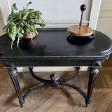 Table Pedestal table Napoleon III XIXth in black and gilded wood
