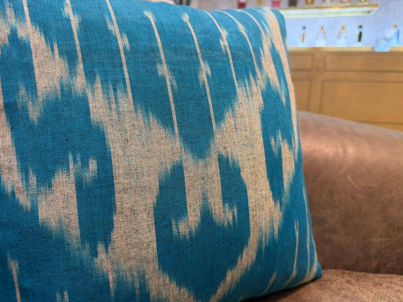 Silk Ikat Pillow Cover, Vertical Stripe Medallion Cushion 16x16