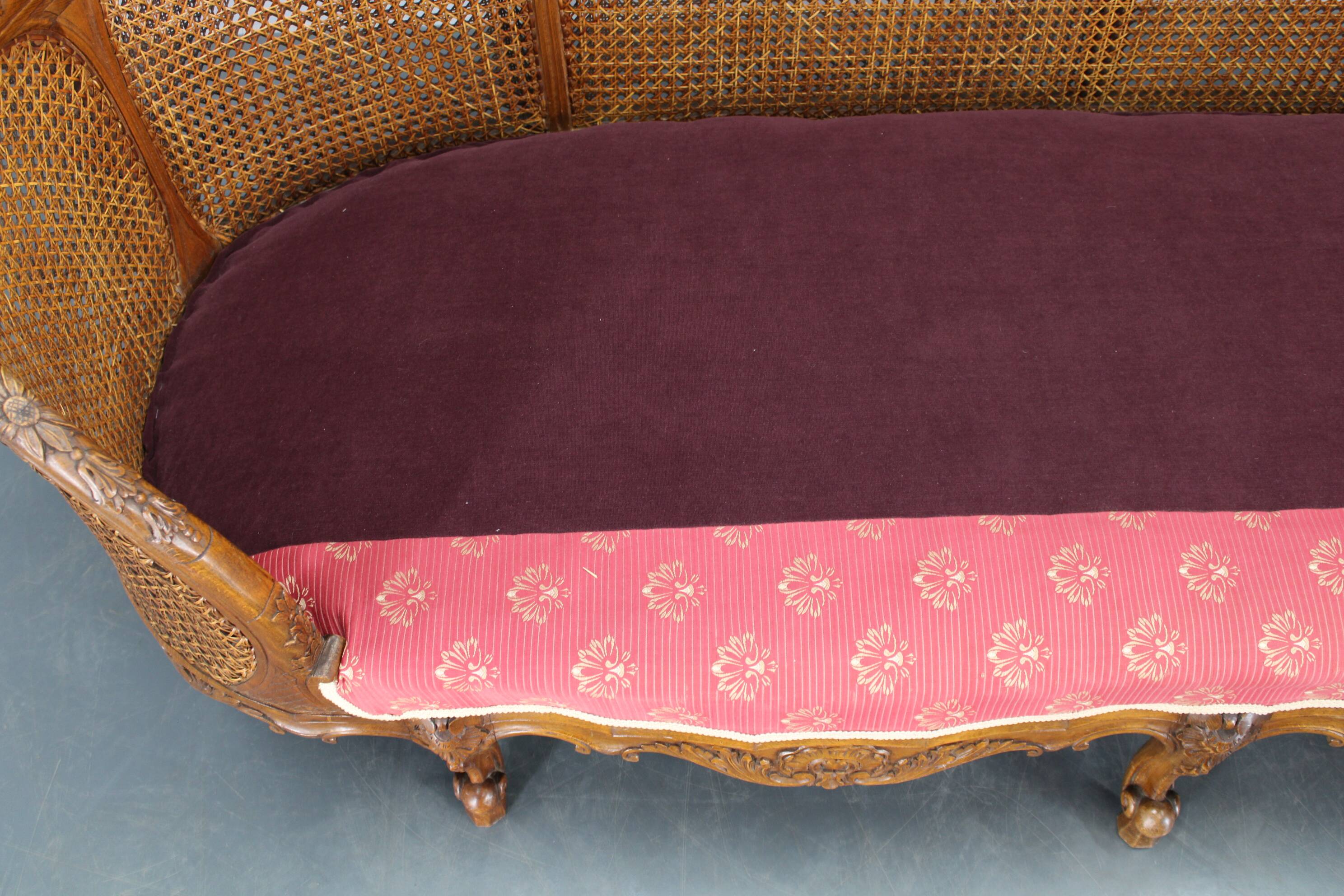 Antique Carved Sofa with Cane Sides , Czechoslovakia