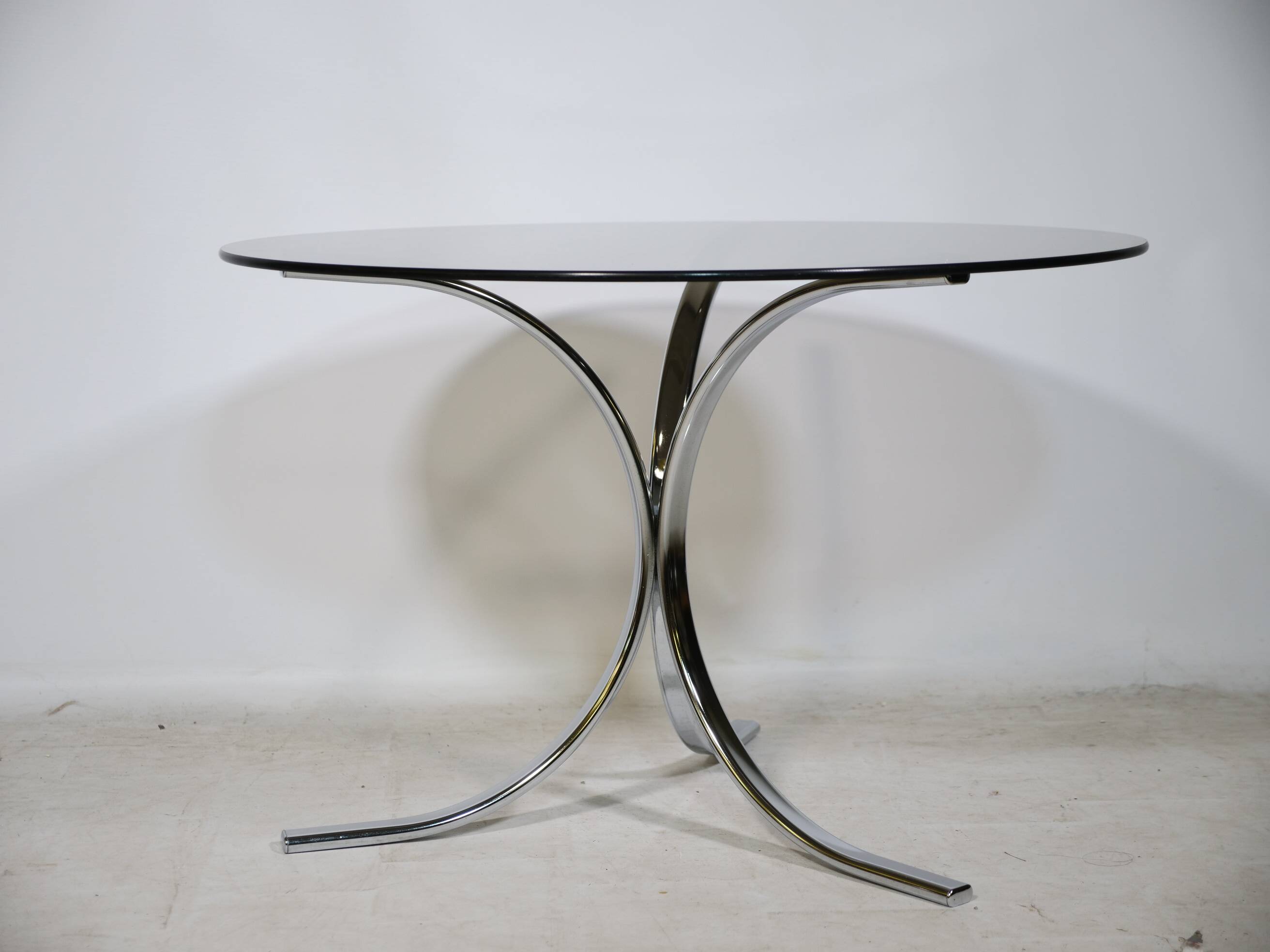Armchairs and Coffee Table in Chrome and Smoked Glass, Set of 3, 1970s