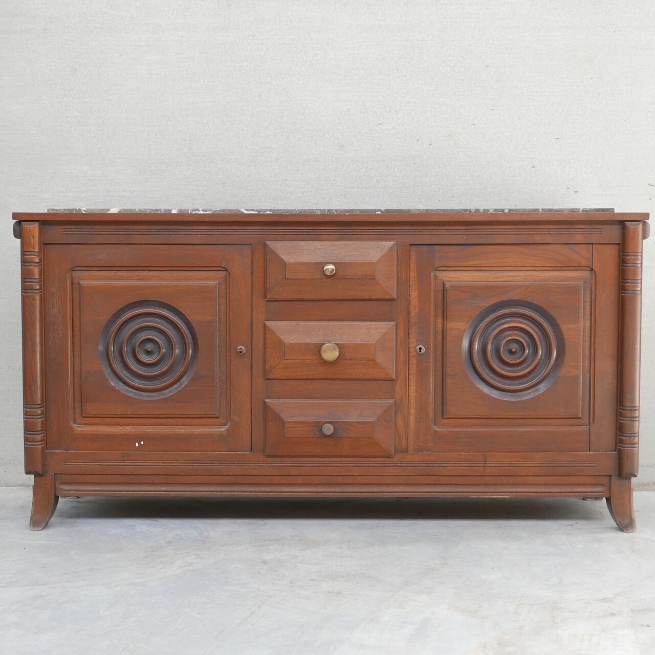 Dudouyt Style French Art Deco Oak and Marble Sideboard