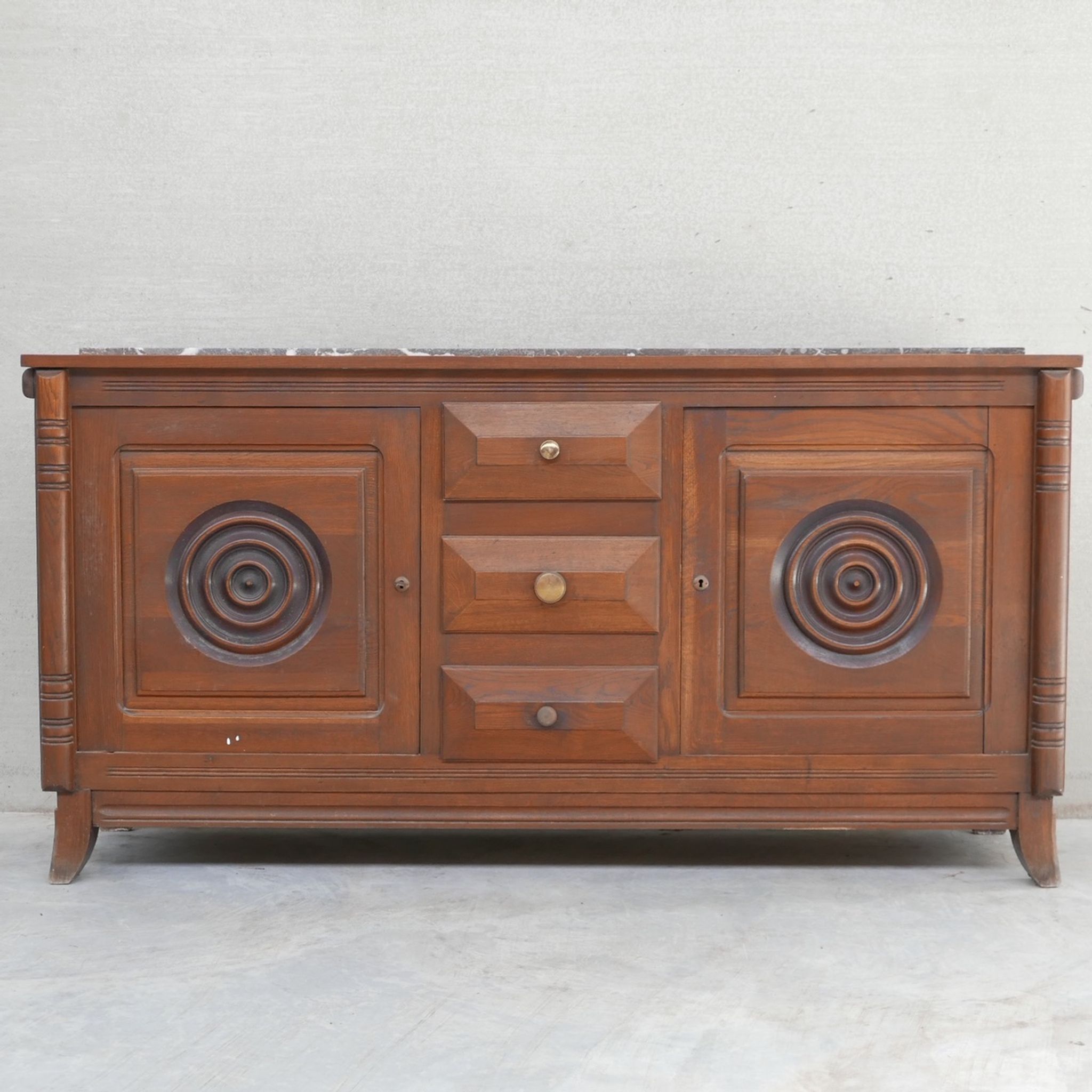 Dudouyt Style French Art Deco Oak and Marble Sideboard