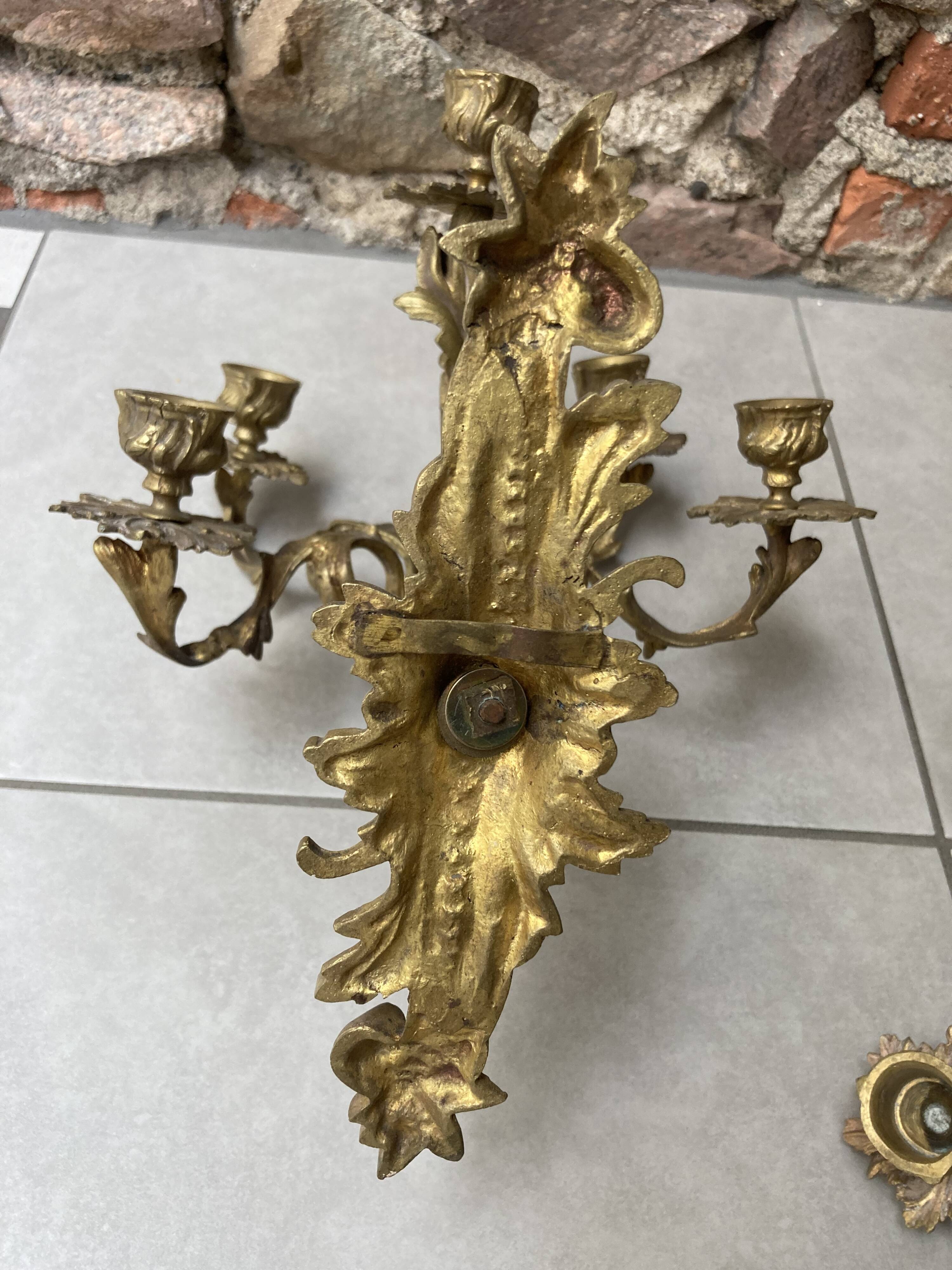 Pair of 5-light gold wall candlesticks