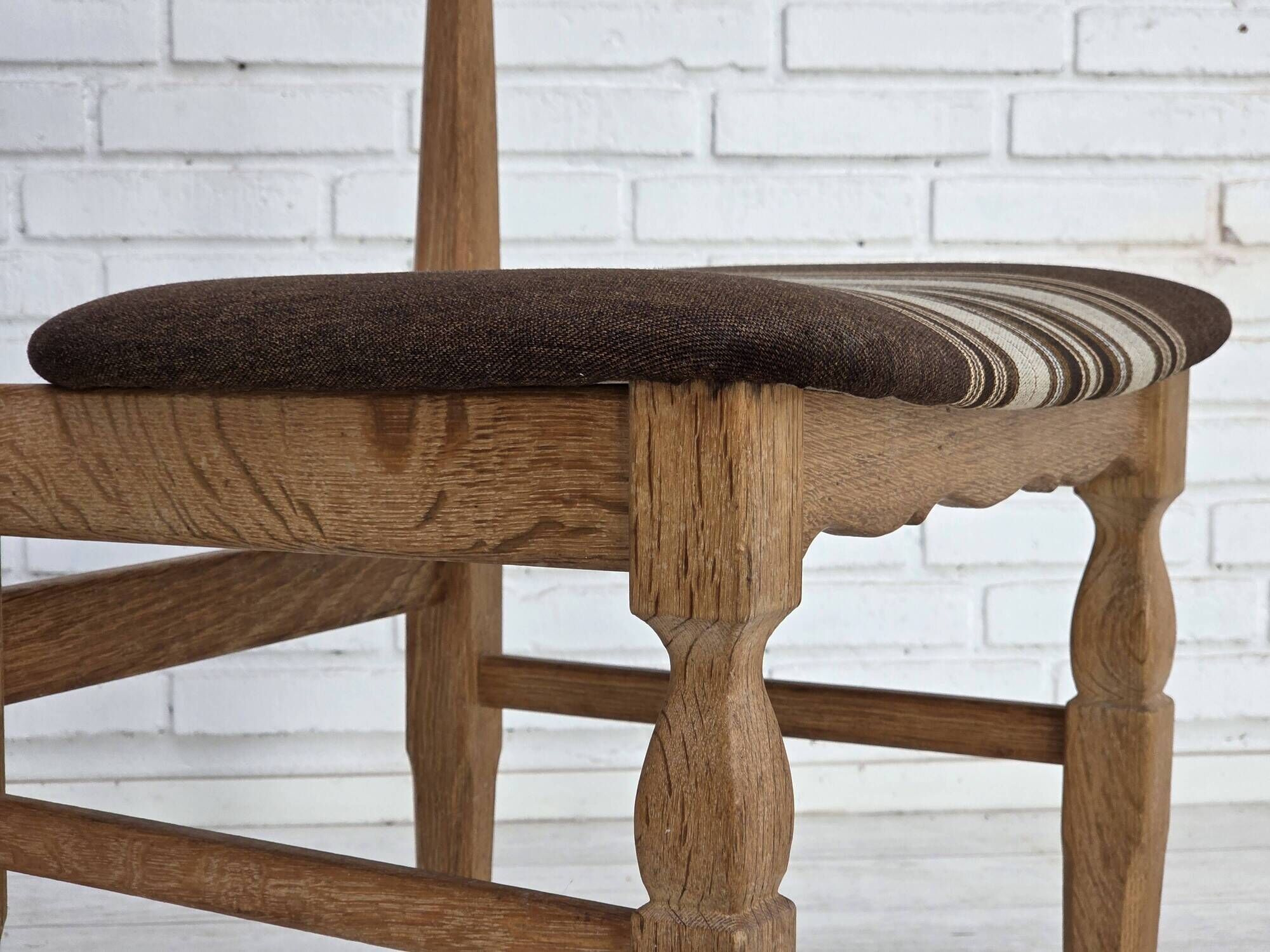 1960s, Danish design by Henning Kjærnulf, et of 4 chairs, wool, oak wood.