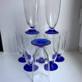 Set of 8 glasses of champagne with blue feet 60s-70s