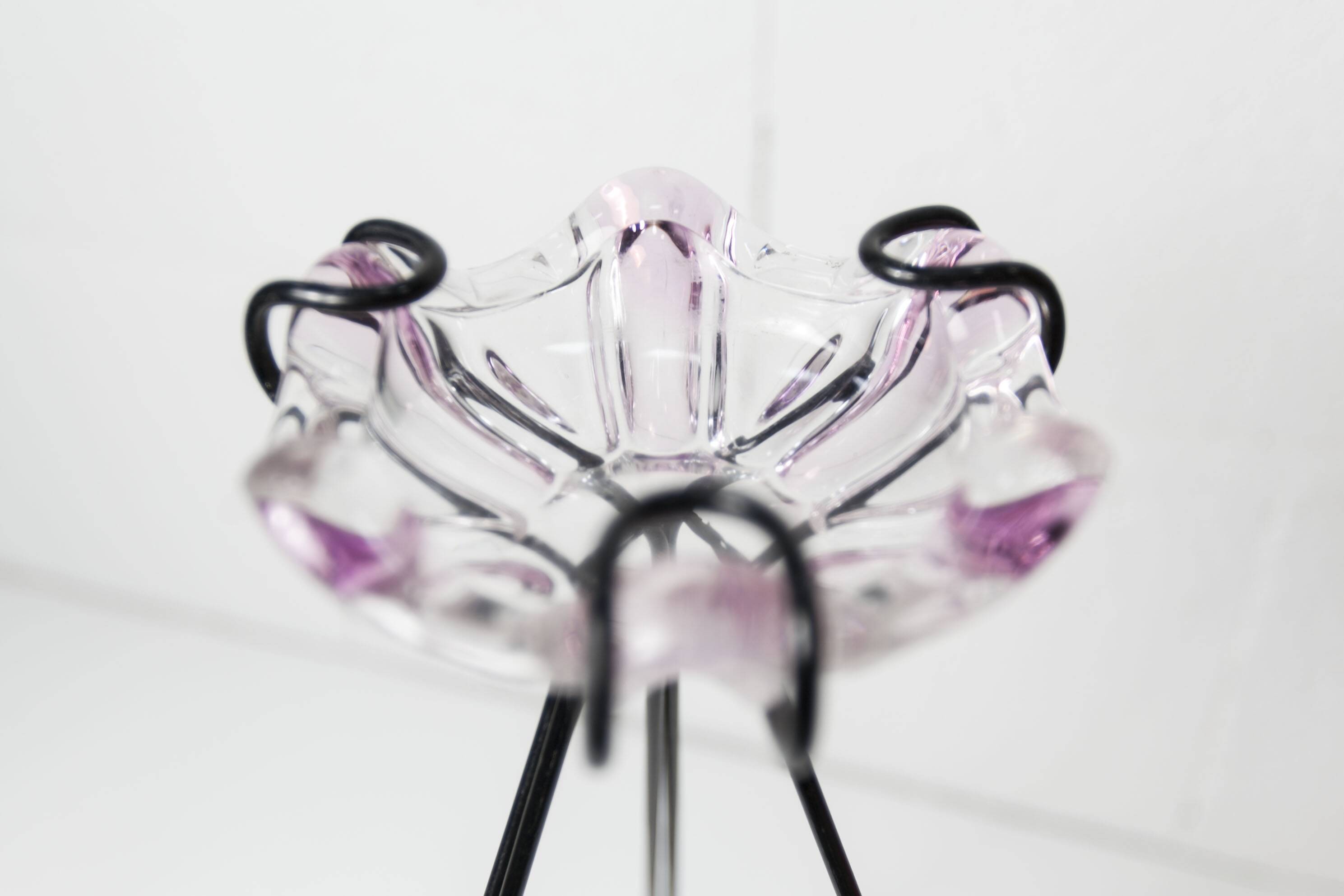 Ashtray on black colored glass stand 1970