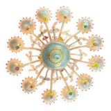 Venetian chandelier in multicolored Murano glass predominantly milky white, 12 arms of light