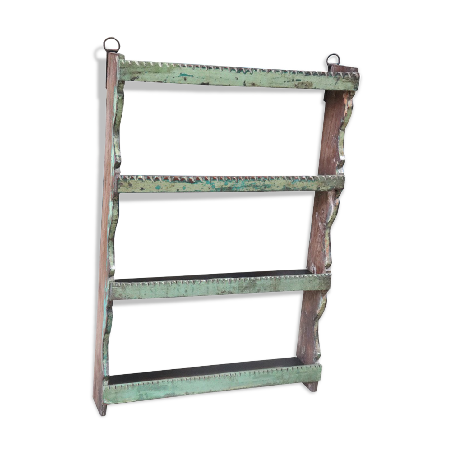 Green Wall shelf wood old teak shabby 46 x 11 x 67, 5cm