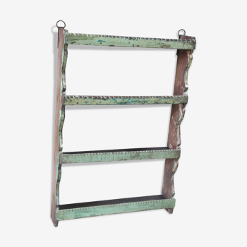 Etagère murale verte bois vieux teck shabby 46x11x67,5cm