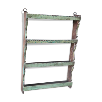 Green Wall shelf wood old teak shabby 46 x 11 x 67, 5cm