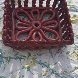 Fruit bowl in red slip, square shape, enamelled ceramic, old