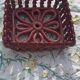 Fruit bowl in red slip, square shape, enamelled ceramic, old