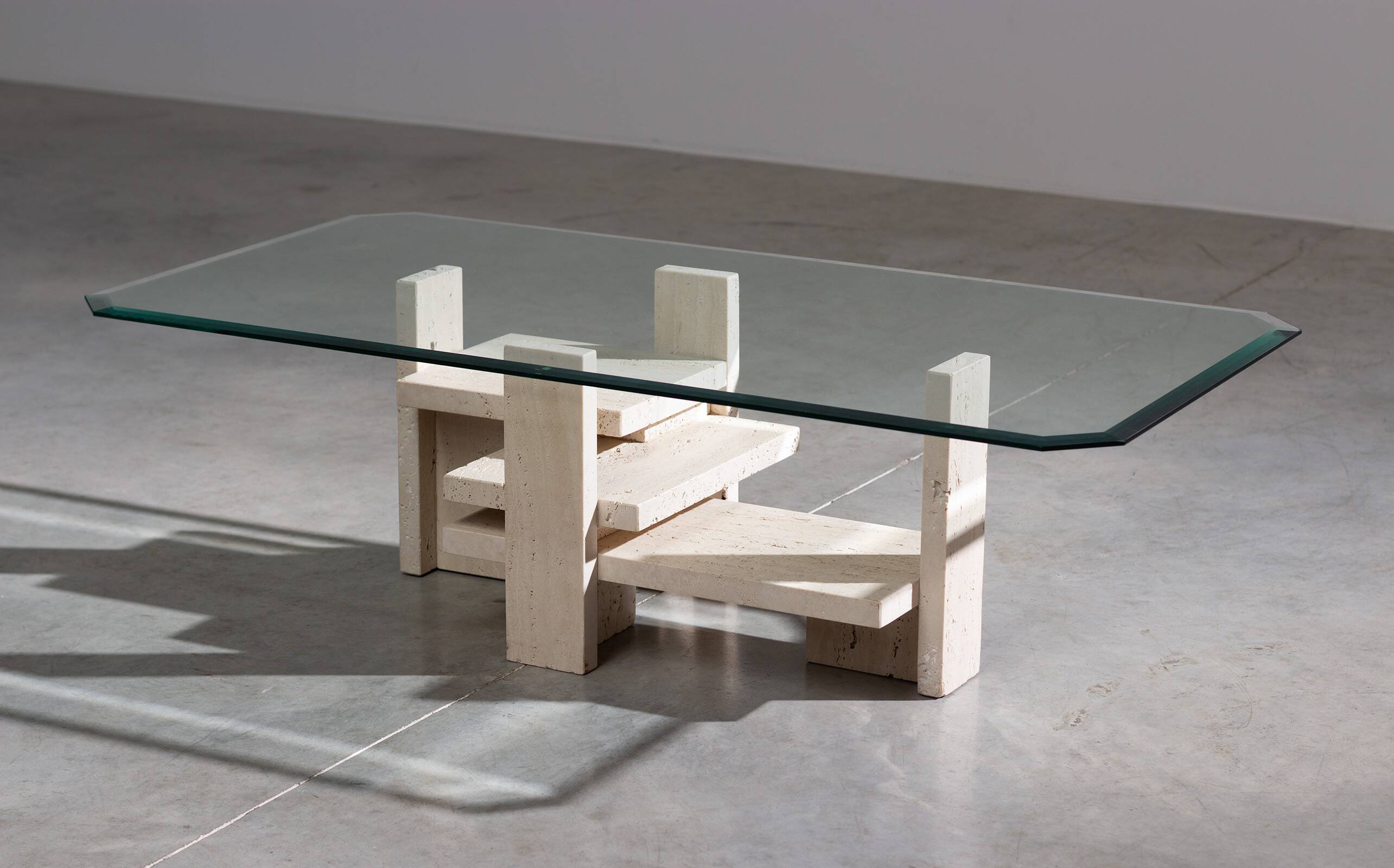 Postmodern Architectural Travertine Coffee Table, 1970s