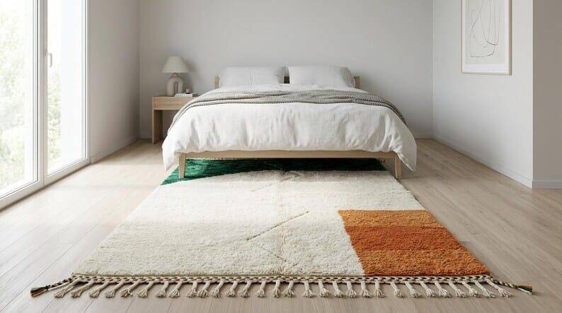 Handmade traditional Beni Ourain Berber rug with colourful patterns, 2/3 m.