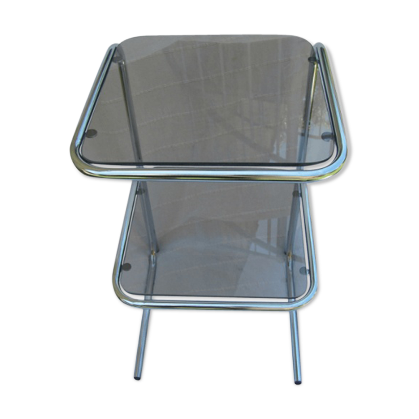 Bedside table or shelf double smoked glass and stainless steel tubes