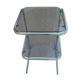 Bedside table or shelf double smoked glass and stainless steel tubes