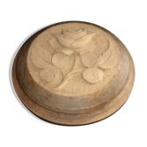Old round wooden box carved with a rose on the lid-Diameter 16cm