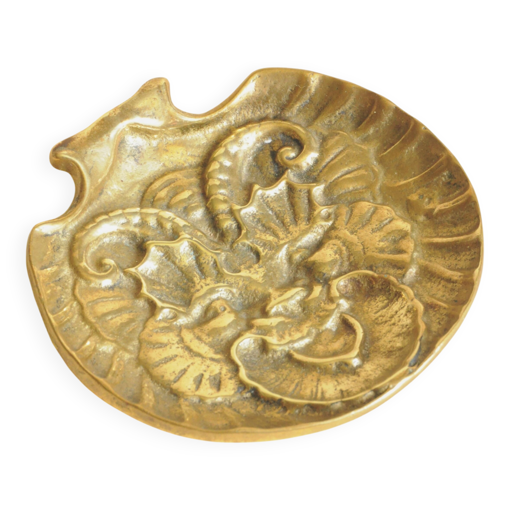 Antique Brass Catchall - Animal Motif and Shell Design