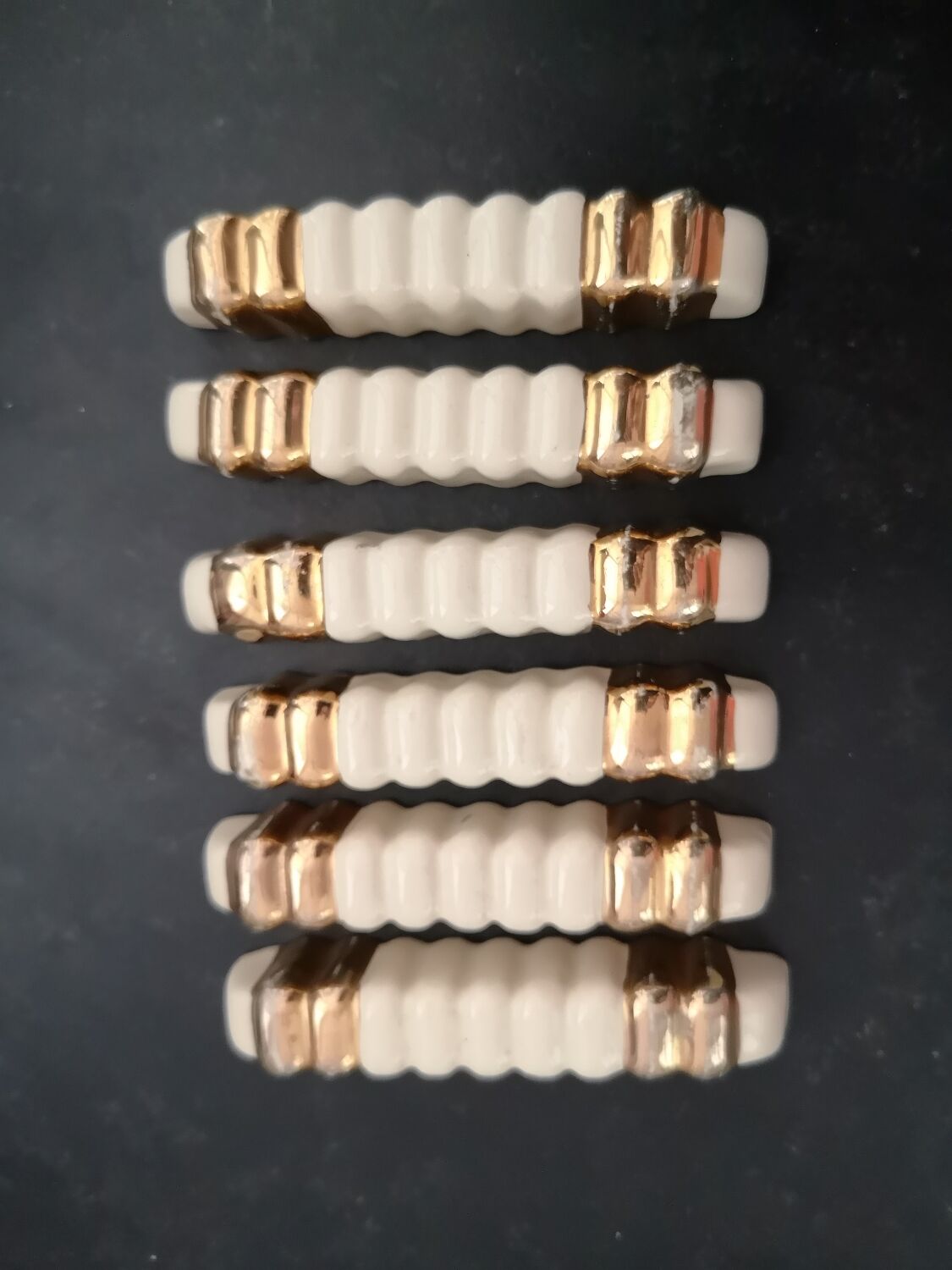 Set of 6 Art Deco knife holders in cream and gold earthenware