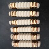Set of 6 Art Deco knife holders in cream and gold earthenware