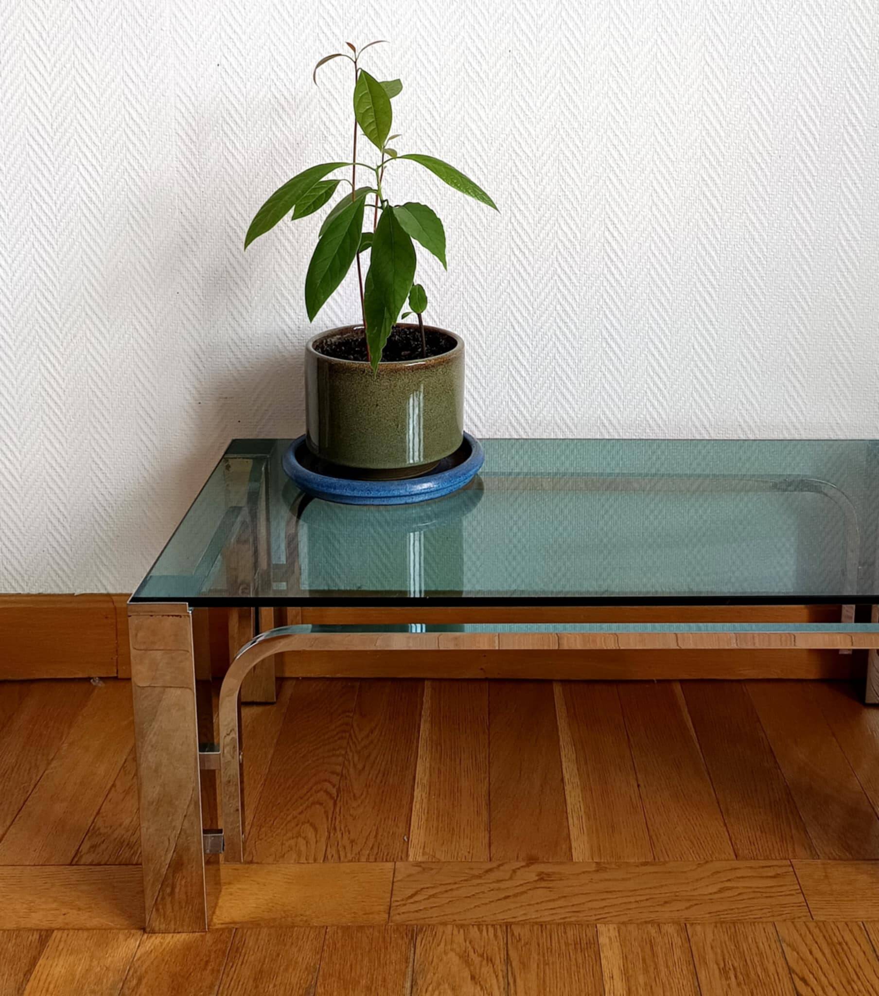 1970s chrome metal designer coffee table