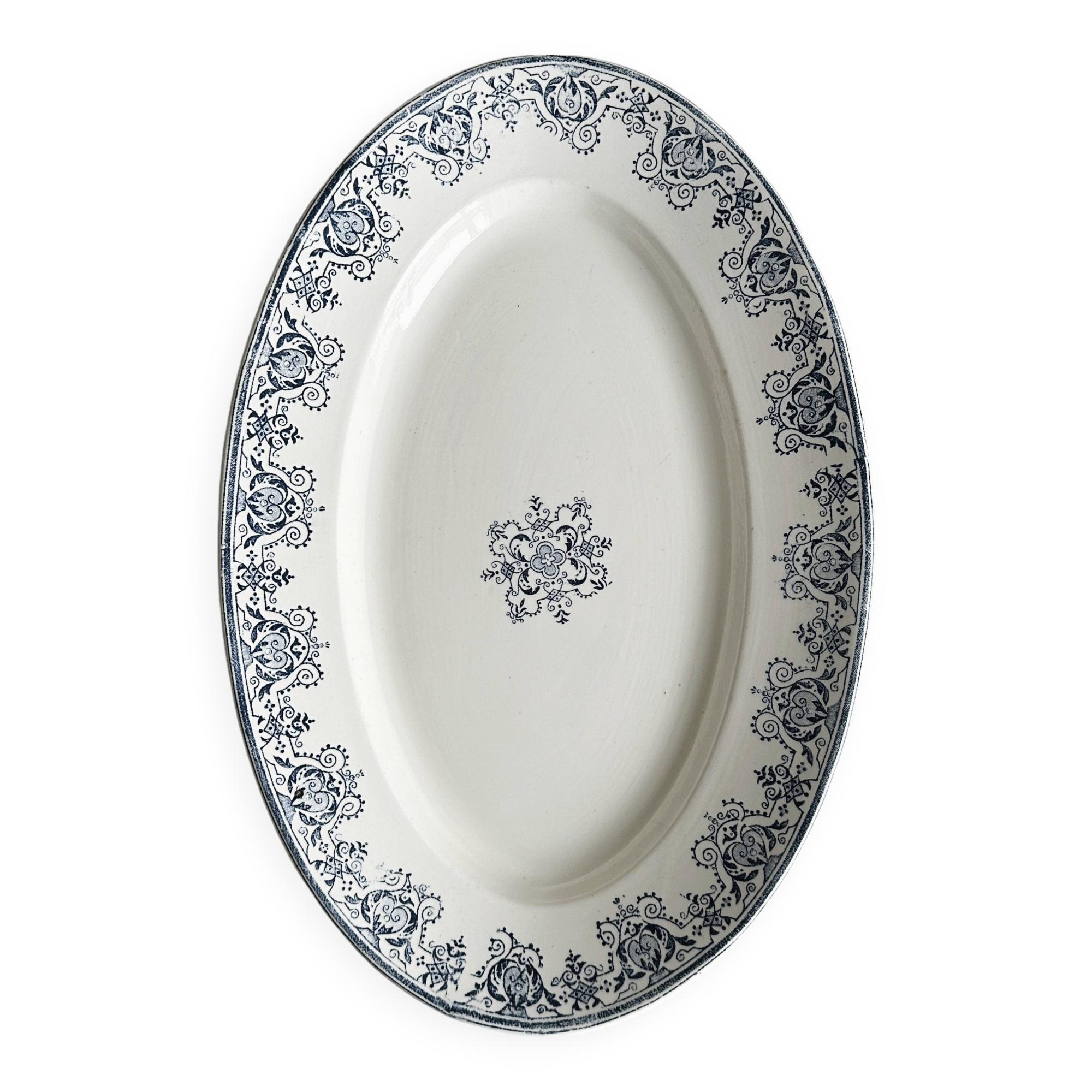 Oval ironstone dish with blue print