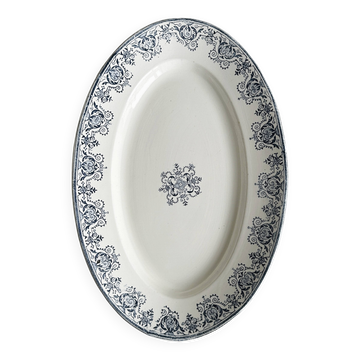 Plat ovale en terre de fer à imprimé bleu