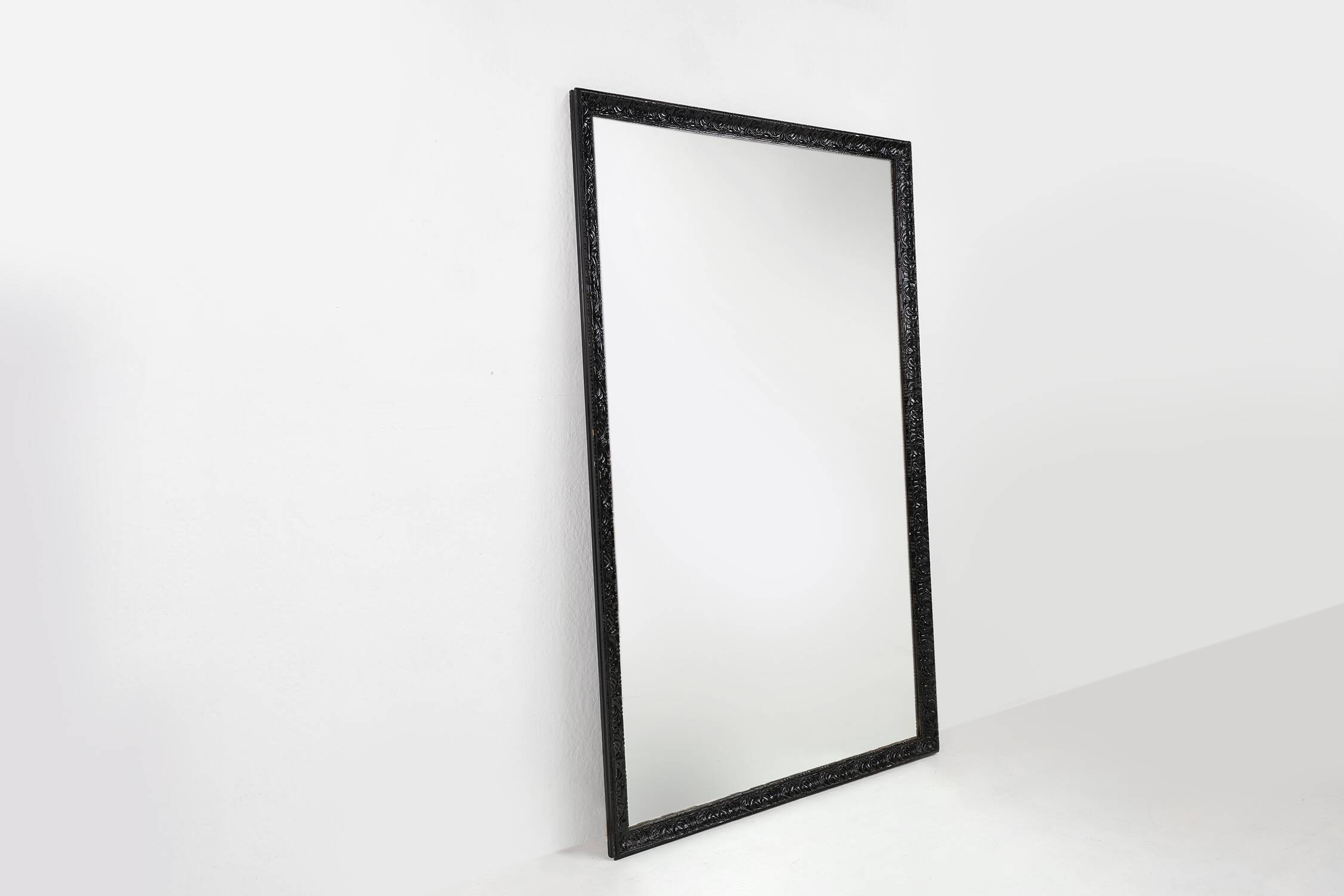 Baroque black large oak fireplace mirror, France ca. 1850