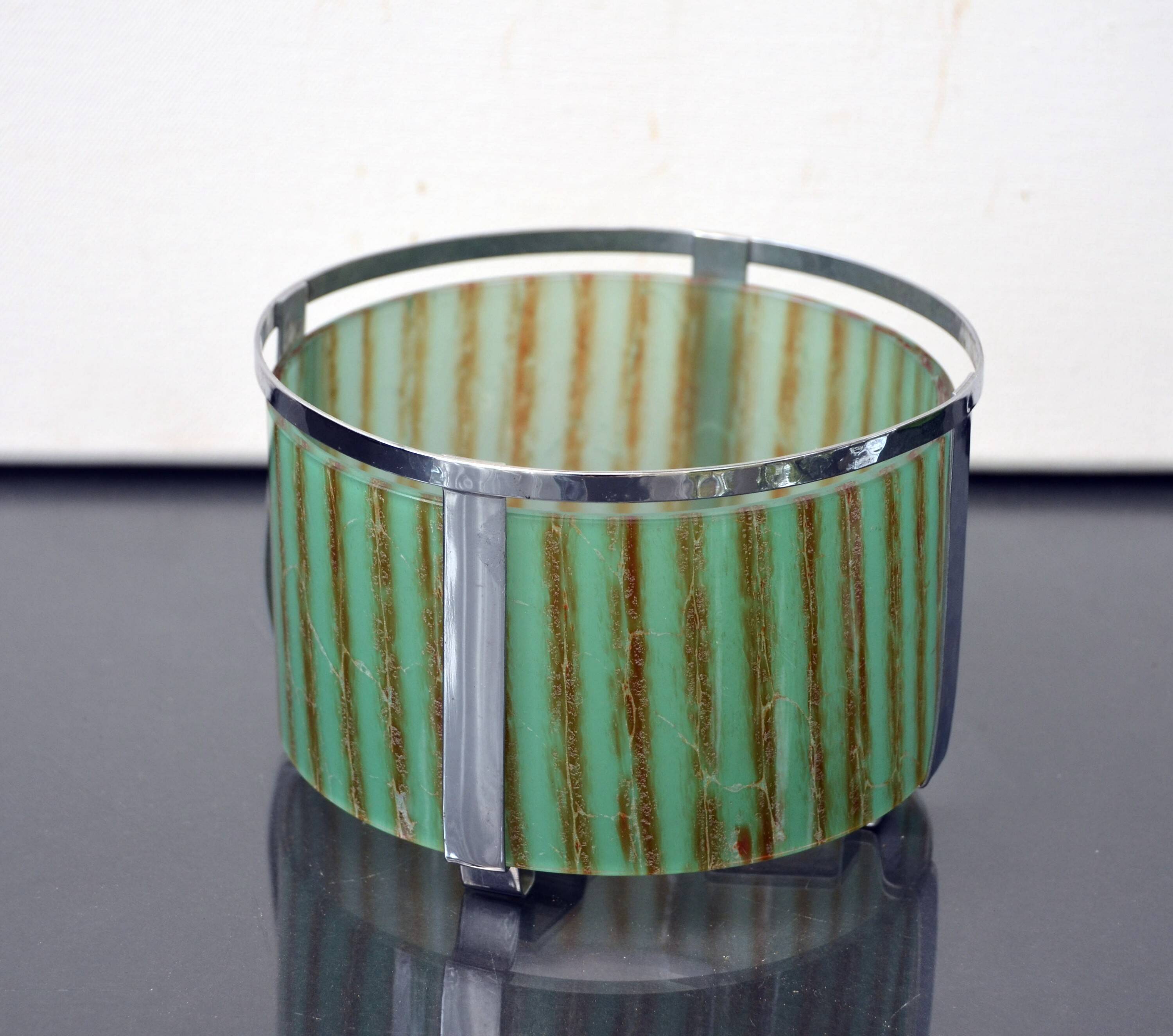 Art Deco Candle Holder Stand by WMF Ikora with Green Glass