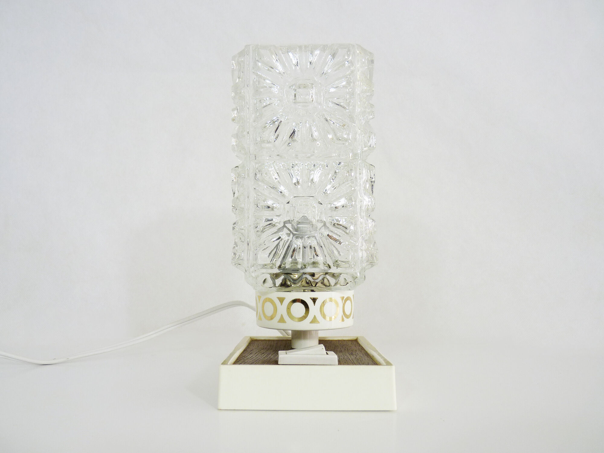 Vintage lay lamp with plastic base and formica, glass tube,  60/70s