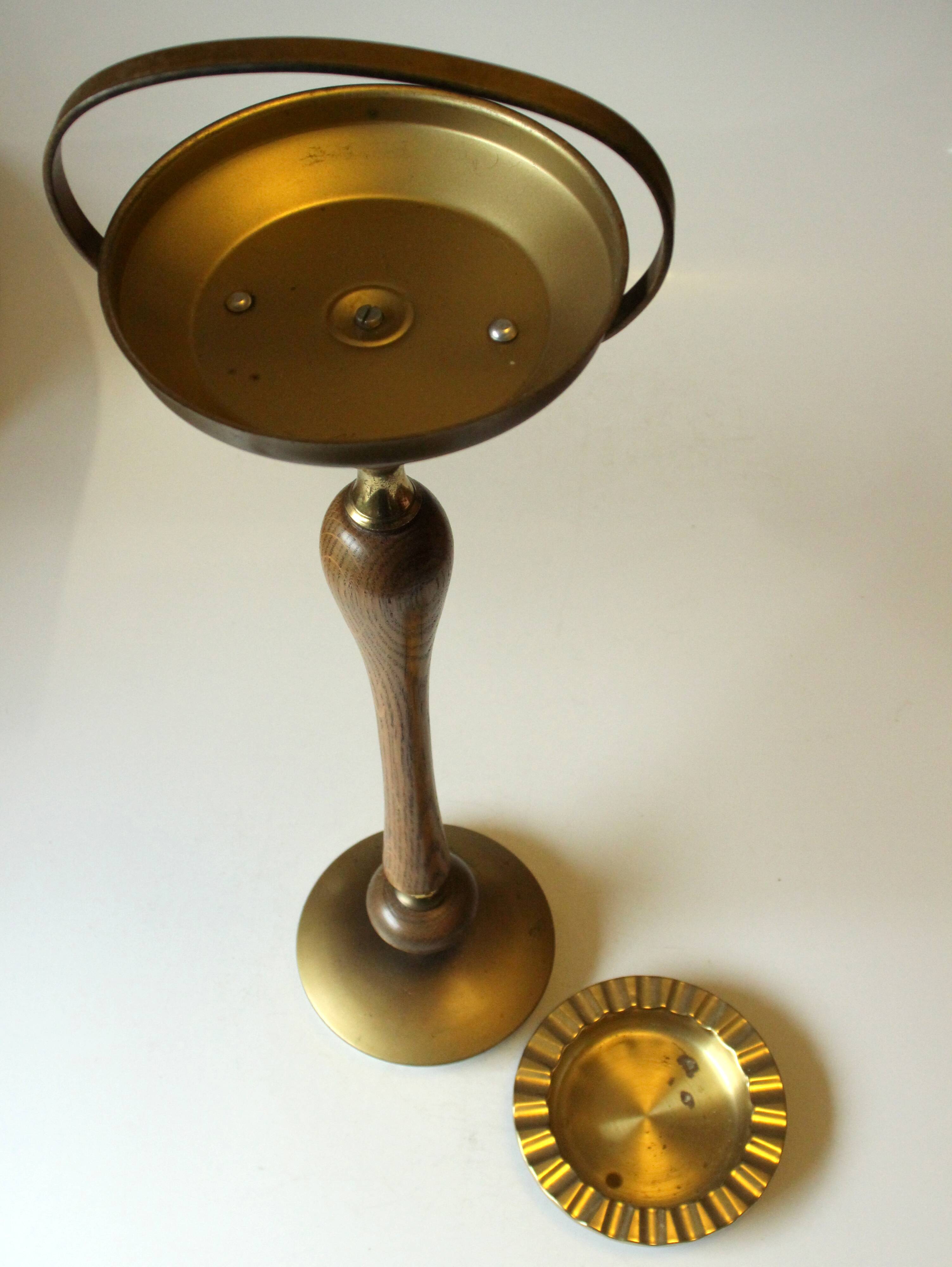 1950s vintage - smoking stand - ashtray - made of brass metal and wood