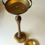 1950s vintage - smoking stand - ashtray - made of brass metal and wood