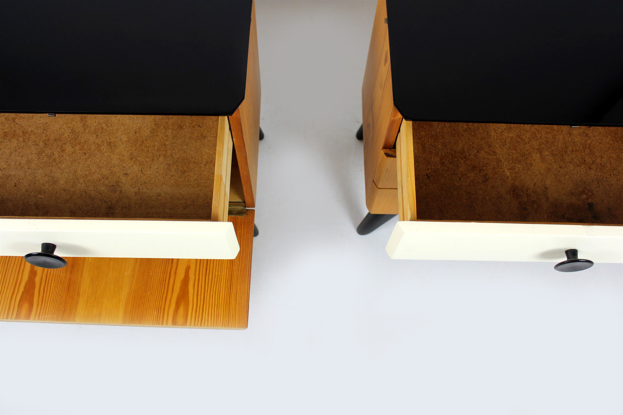 Mid-Century Nightstands with Black Glass Tops from UP Zavody, 1960s, Set of 2