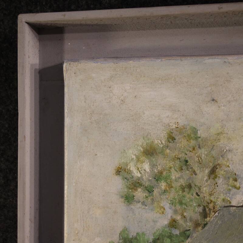 Peinture néerlandaise d'une vue de maisons dans le style impressionniste.