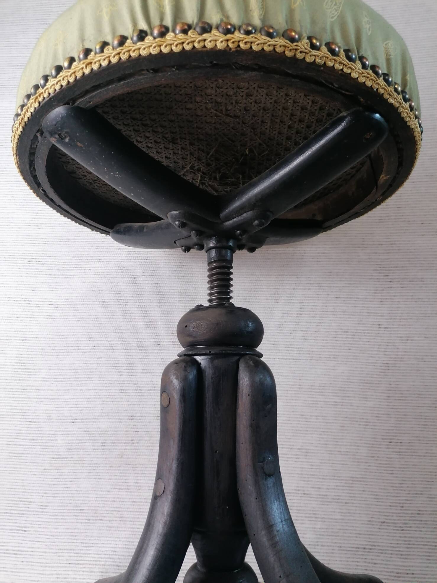 Thonet wooden screw stool. Revamped Empire style.