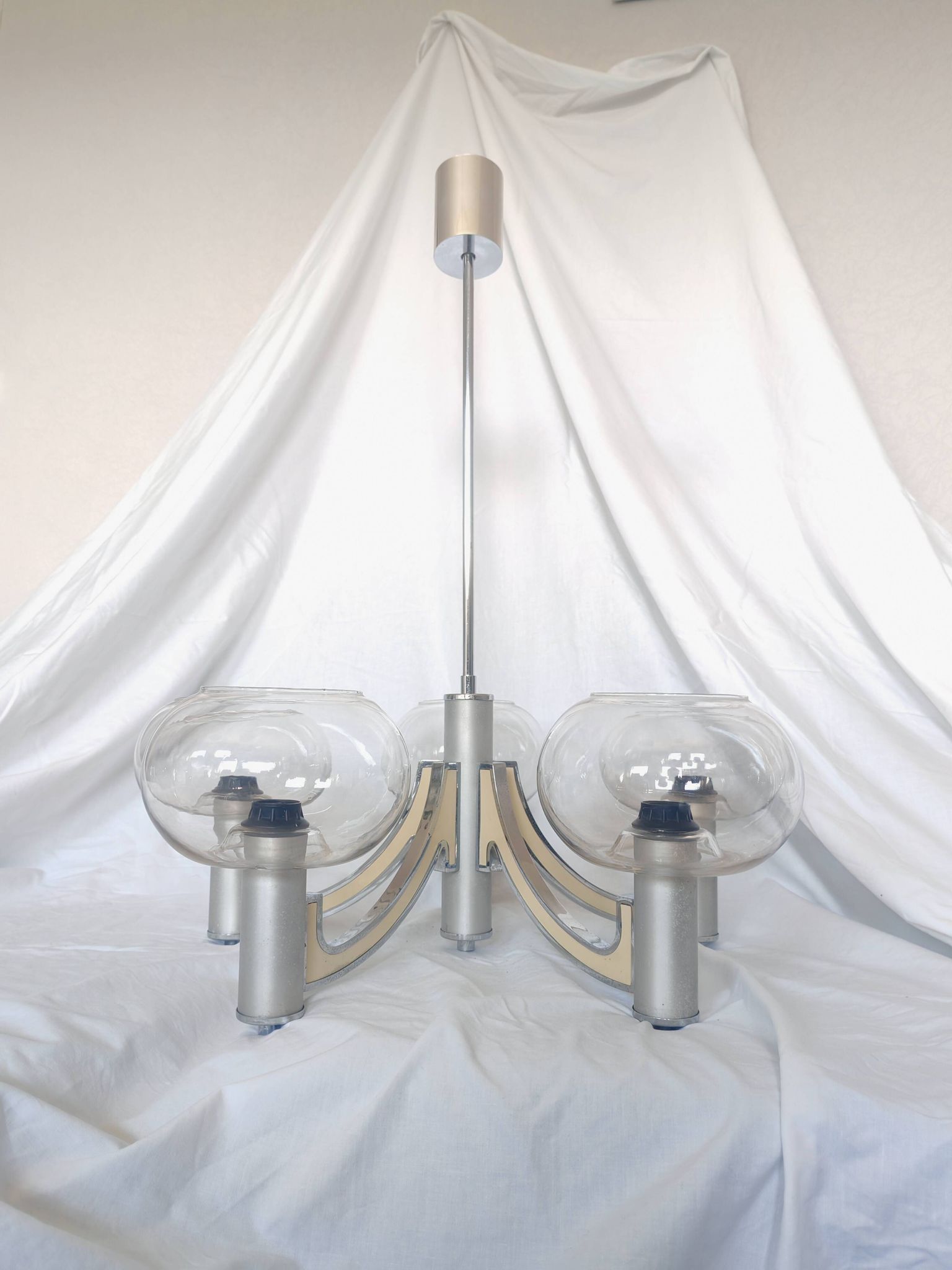5-branched chandelier by Sciolari, Italy, space age, 1970