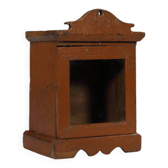 Small old wall display case clock box patina original india