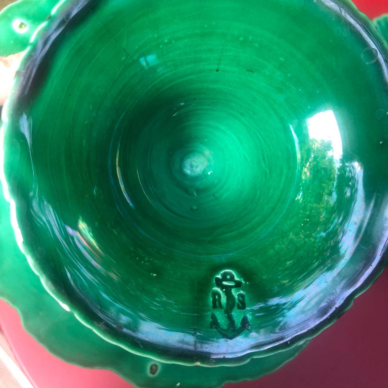 Fruit bowl / compote dish in green earthenware