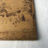 Art Nouveau panel in pyrograved wood signed Houal