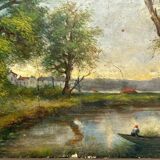 Oil painting on canvas landscape dated 1904