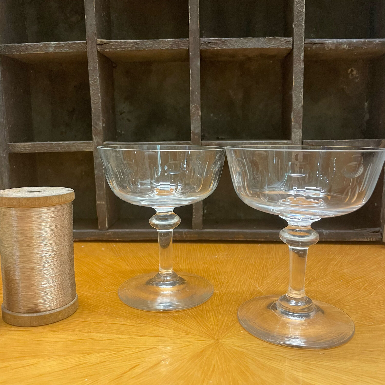 Pair of old champagne glasses