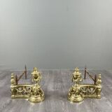 Pair of gilded bronze andirons, Louis XVI style, 20th century