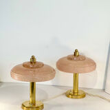 Pair of mushroom bedside lamps, pink Clichy glass.