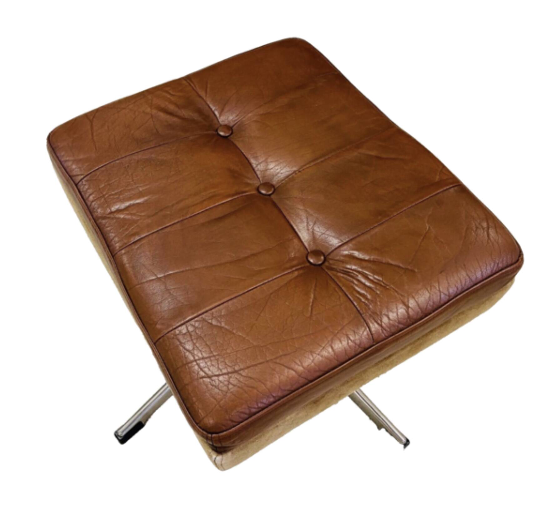 Vintage Danish Mid Century Skipper Footstool Ottoman In Cognac Leather