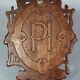 Antique small beveled mirror with carved wooden frame and waxed patina C714
