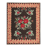 Tapis Kilim moldave en laine, grand motif floral tissé à plat, art populaire, 306 x 242 cm