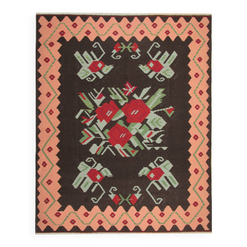 Moldavian Kilim Rug in Wool, a Grand Floral Flatweave of Folk Art 306x242cm