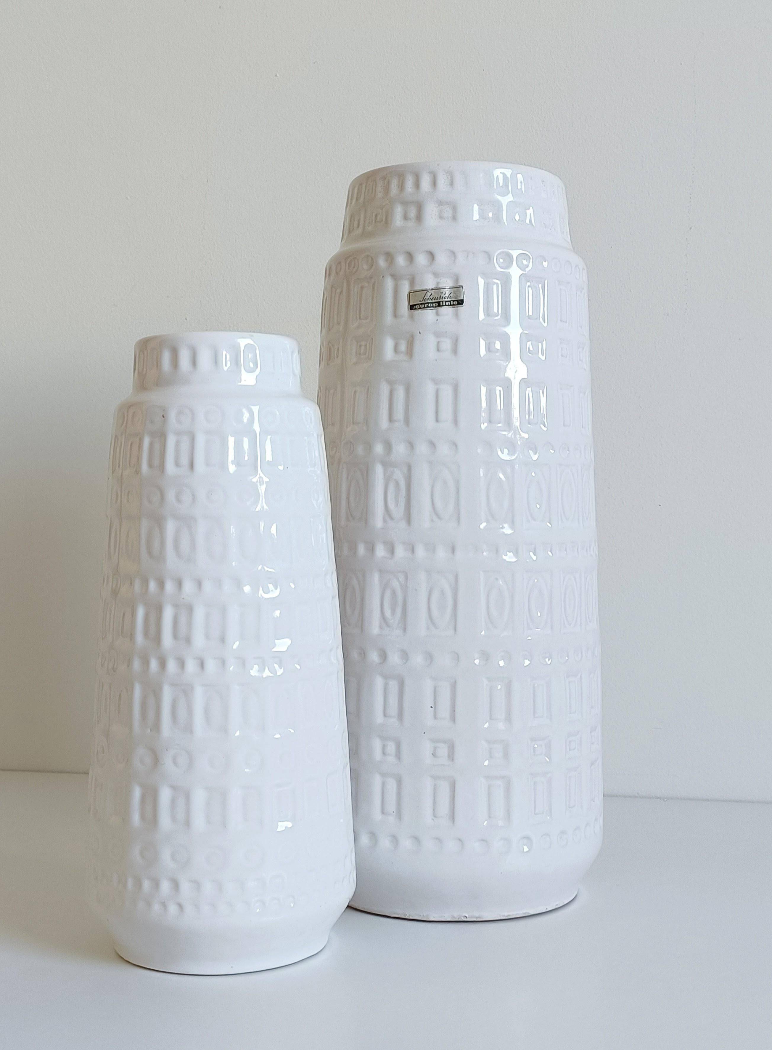 Mid-Century White Glazed West Germany Large Ceramic Vases by Scheurich, 1950s